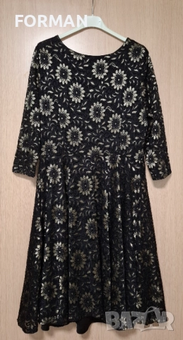 ИЗКЛЮЧИТЕЛНО КРАСИВА черна дантелена рокля на златисти цветя, снимка 7 - Рокли - 52568885