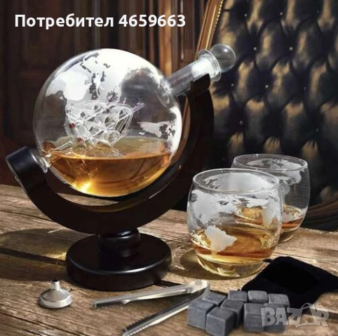 Елегантен комплект гарафи за уиски, гравиран глобус с чаши, със силует на кораб и дървена поставка, снимка 11 - Прибори за хранене, готвене и сервиране - 52547255