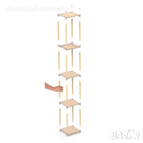 Етажерка масив с 4 пластмасови рафта 25x26x100cm, снимка 3 - Шкафове - 47566632