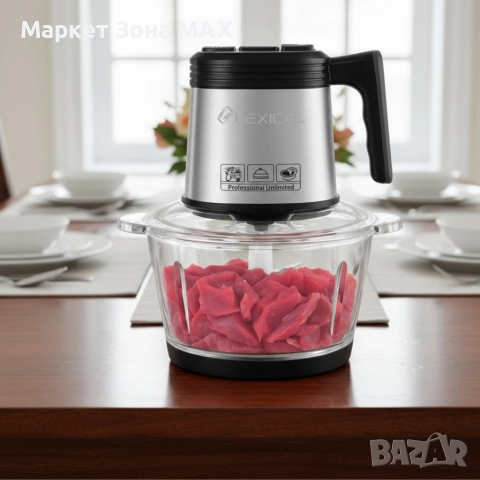 Електрически чопър Lexical LCH-1956 с 6 титаниеви ножа и стъклена купа, снимка 3 - Чопъри и пасатори - 52884440