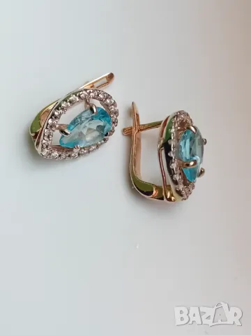 Руски златни обеци с естествен топаз и фианити, снимка 3 - Обеци - 49602067