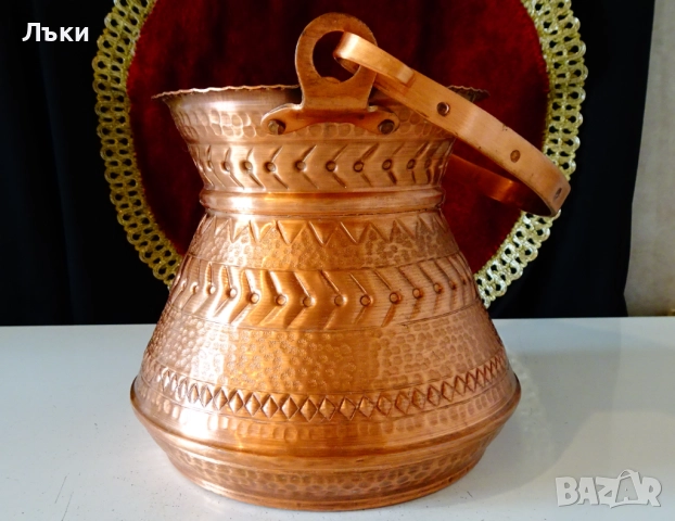 Медно менче,медно котле,2 л.,кована чиста мед., снимка 2 - Антикварни и старинни предмети - 52859499