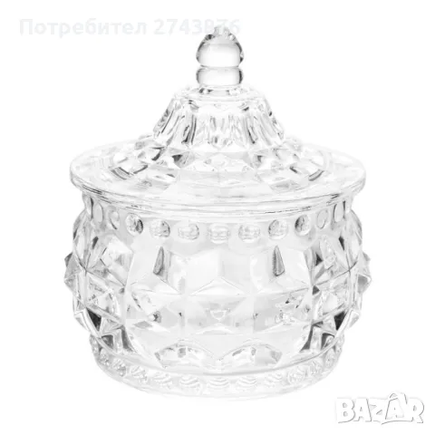 Стъклена захарница с капак,Ромбчета - 11х9см, снимка 1