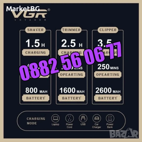 КОМПЛЕКТ Машинка за подстригване, самобръсначка и тример VGR 642, снимка 3 - Машинки за подстригване - 52438142