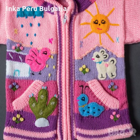 Розова перуанска детска жилетка с елфска качулка, размери от 0 до 7 години , снимка 3 - Детски пуловери и жилетки - 35537452
