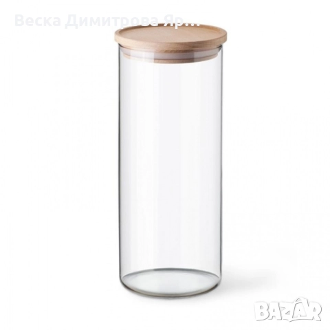Стъклен буркан с бамбуков капак Ø10 x 10 см, 700 мл, снимка 3 - Други - 51568992