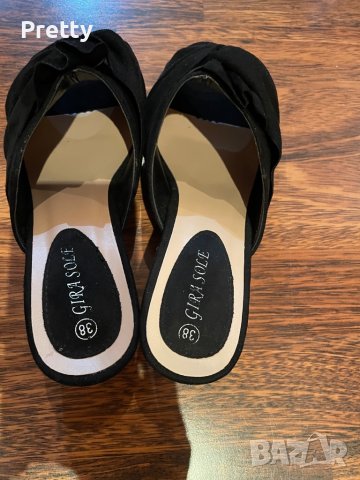 Черни велурени чехли на ток, снимка 4 - Чехли - 37586833