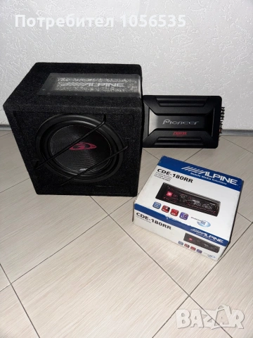 Бас каса Alpine / Усилвател Pioneer / CD плейър с USB Alpine