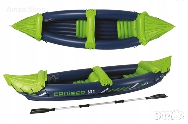 Надуваем каяк Q4Life X2 Двуместен каяк 325x81x53см. с гребло и помпа 160кг.