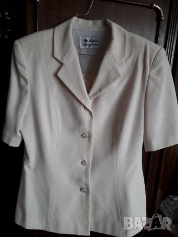 Дамски летен бял костюм къс ръкав от шантунг с подплата, снимка 3 - Костюми - 32874696