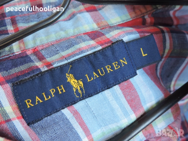 POLO RALPH LAUREN  -мъжка  карирана риза от лен размер L , снимка 12 - Ризи - 52949409