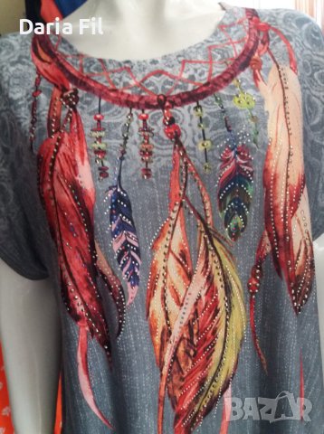 УНИКАЛНО КРАСИВА блуза с щампа "капан за сънища" и разноцветни камъчета по нея 3ХЛ размер , снимка 2 - Тениски - 37307881