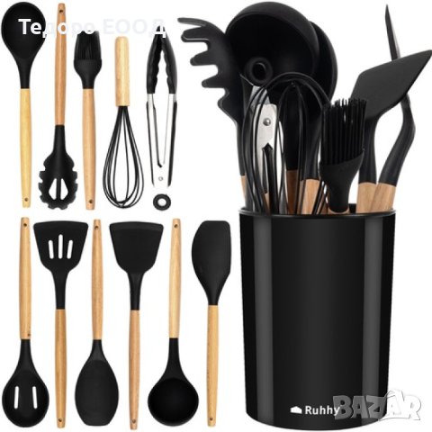 Практичен комплект от 11 силиконови кухненски прибори помощници