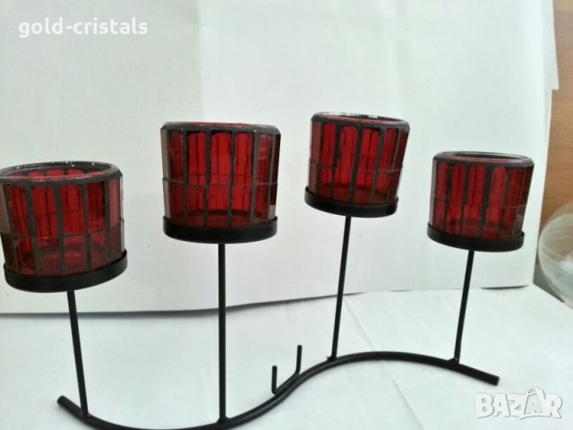  свещник стъкло метал, снимка 3 - Антикварни и старинни предмети - 27436353