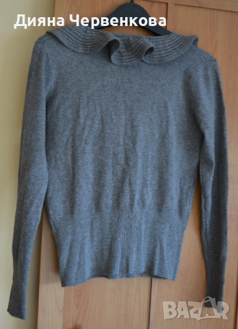 🧥 Блуза дамска зимна светлосива с раздвижена яка, машинна плетка, oversize L–XL, снимка 2 - Блузи с дълъг ръкав и пуловери - 43861304