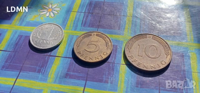3 Монети 1, 5 и 10 Pfennig 1983 A, F, G Германия