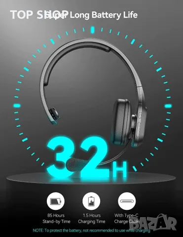 TECKNET  Bluetooth слушалка с шумопотискане на микрофон офис Call center, снимка 3 - Bluetooth слушалки - 48836499