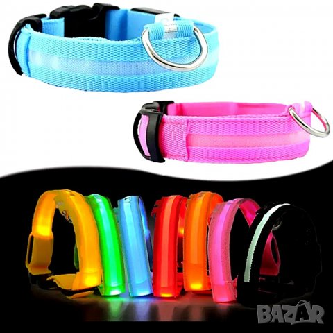 LED Светещи нашийници за кучета. Светеща каишка за куче. Севтещ нашийник. Нашииник XS S M L XL , снимка 7 - За кучета - 24842020