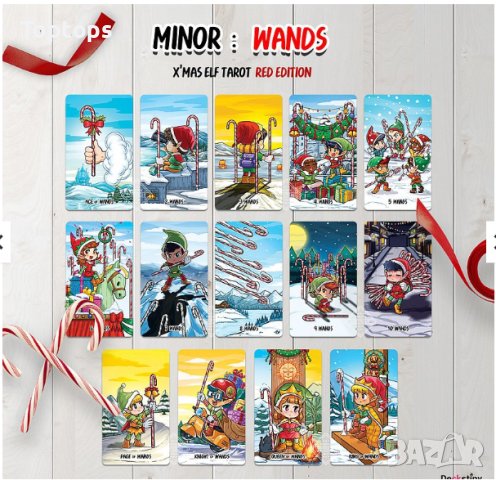 Коледни таро карти - X'mas Elf Red Edition Tarot и Green Edition 7х12см, книжка, снимка 10 - Карти за игра - 43392648