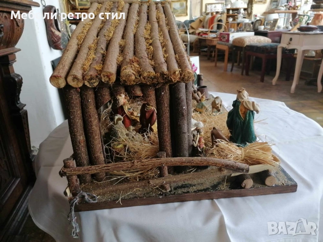 Винтидж ръчно изработен комплект от естествено дърво и декориран със слама. Рождество Христово., снимка 6 - Антикварни и старинни предмети - 52653365