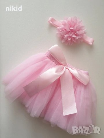 Светло бебешко розова туту пола пачка поличка лента с пандела за глава за бебе фотосесия фото декор, снимка 6 - Комплекти за бебе - 28158046