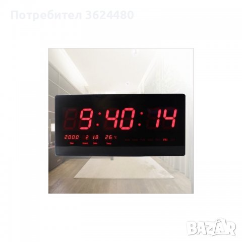 Голям стенен електронен часовник с термометър и дата, светещи цифри, снимка 2 - Стенни часовници - 40040071