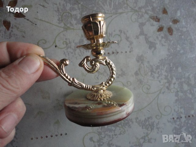 Италиански свещник бронз и оникс, снимка 2 - Декорация за дома - 42986879