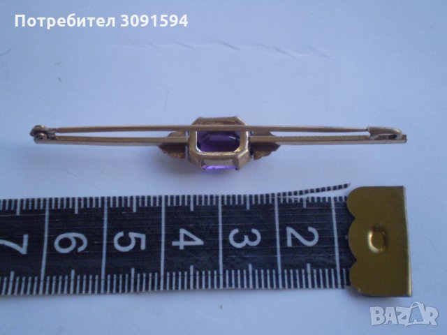 Старинна позлатена игла брошка с аметист, снимка 4 - Антикварни и старинни предмети - 34763843