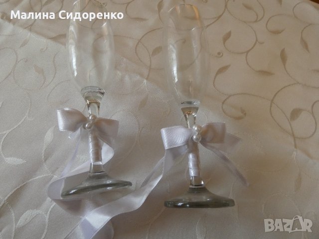 Сватбени чаши с украса от сатен и органза. в Други в гр. Враца - ID39984299  — Bazar.bg