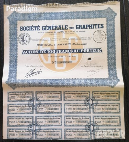 Акция от Франция | Societe Generale des Graphites | 1938г., снимка 2 - Нумизматика и бонистика - 33598739