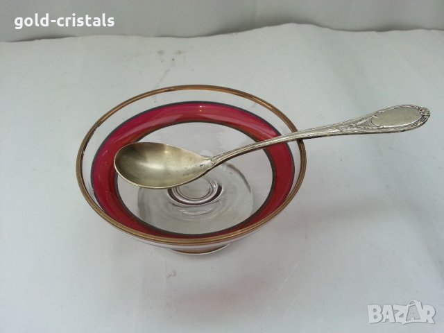 Кристален съд за хайвер с посребрена лъжичка , снимка 2 - Антикварни и старинни предмети - 33422858