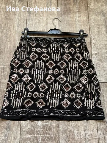 Елегантна нова луксозна официална парти пола s.Oliver бели черни паети мъниста 