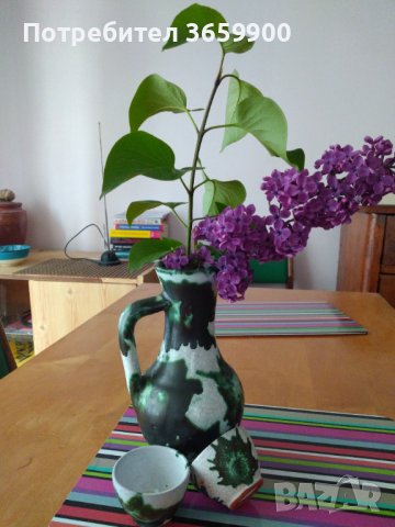 Стари калени каничка и 2 чаши,рисувани, снимка 7 - Сервизи - 40267776