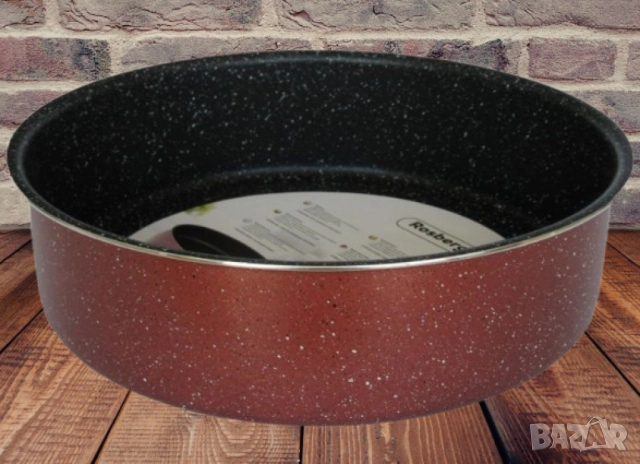 Тава Rosberg R51222G26, Кръгла,26/28/30/32/34 см., Мраморно покр., Бордо меланж/алуминий, снимка 3 - Други - 52137928