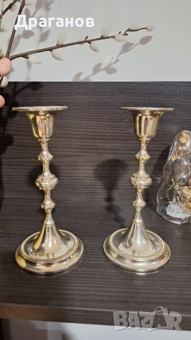 Чифт посребрени свещници, снимка 5 - Антикварни и старинни предмети - 52896536