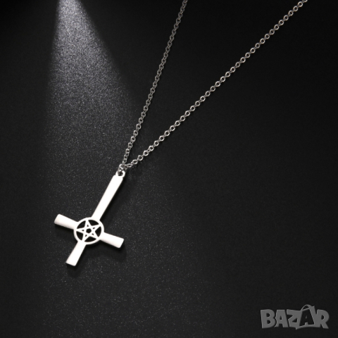 Сатанински медальон / Обратен Кръст с Пентаграм - Неръждаема Стомана / Луцифер , снимка 3 - Колиета, медальони, синджири - 44899362