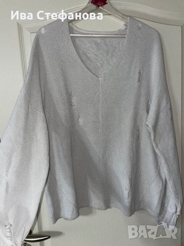 Оригинален марков мръсно бял слонова кост тънък пуловер накъсан скъсан прокъсан Diesel/Дизел, снимка 9 - Блузи с дълъг ръкав и пуловери - 43024368
