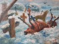 Картина Станьо Стаматов 1886 - 1968 Военно гробище масло, снимка 4
