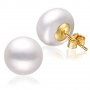 Обеци морски бели перли, 8мм, 14К жълто злато, снимка 1 - Обеци - 30827575