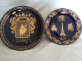 Порцеланови чинии син кобалт, декорирани със злато, Хихон/Gijon и Париж/Paris с поставки, нови, снимка 1 - Колекции - 36404475