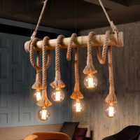 Бамбукова електрическа висяща лампа, креативна декорация, снимка 1 - Декорация за дома - 44894550