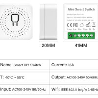 WiFi Мини Интелигентно реле - Превключвател 16A смарт модул ключ , снимка 3 - Друга електроника - 43592625