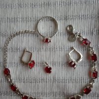 Сребърен комплект с червени камъни, снимка 6 - Бижутерийни комплекти - 39463231
