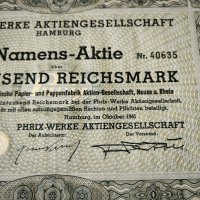 Акция | 1000 райх марки | Phrix-Werke AG Hamburg | 1941г., снимка 3 - Други ценни предмети - 43802535