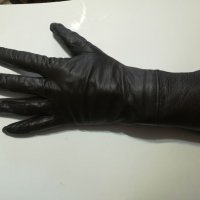 Дълги тъмно кафяви дамски ръкавици естествена кожа, снимка 1 - Ръкавици - 27462100