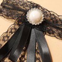 Стилен аксесоар/жалейка за ревер с перлена декорация с дантела и сатенена панделка в черно, снимка 3 - Други - 35518899