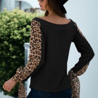 Дамска блуза в черно с ефектни ръкави с леопардов принт, снимка 3 - Блузи с дълъг ръкав и пуловери - 40397136