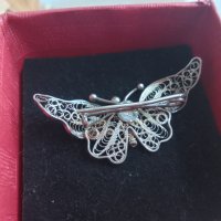 Сребърна брошка Пеперуда от филигран, снимка 3 - Колиета, медальони, синджири - 43620877