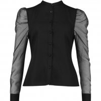 Черна дамска блуза с ръкави от шифон, снимка 3 - Блузи с дълъг ръкав и пуловери - 35035254
