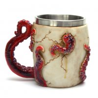 Код 95611 Стилна чаша от полирезин и метал с релефни декорации - череп и пипала на октопод, снимка 2 - Чаши - 37033214
